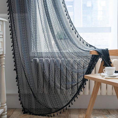 Black boho curtain crochet - boho,